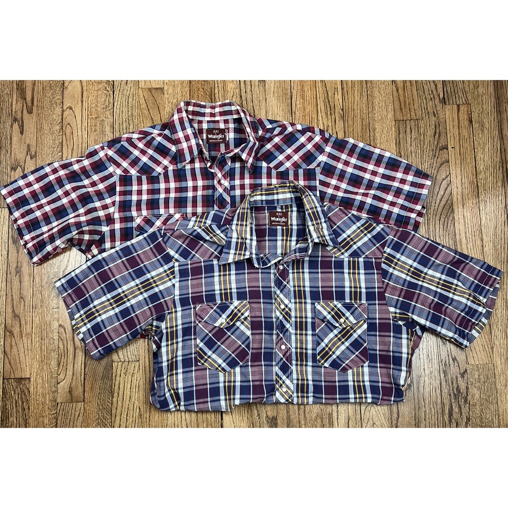 Vintage Wrangler Western Pearl Snap Short Sleeve Cowboy Shirts Lot Men's Large